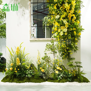 Décoration d'angle intérieure personnalisée en rotin hybride et fleurs artificielles, style forêt, pour vitrine murale et aménagement paysager végétal - Product Image 3