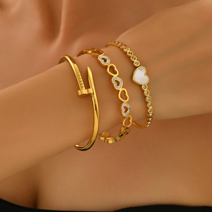 18K <strong>Gold</strong> Plated Stainless Steel <strong>Bracelet</strong> for Women Secure Clasp with Mother of <strong>Pearl</strong> and Zircon Accents Fashionable Bangles - Product Image 1