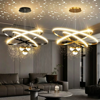 Lustre LED Postmoderne Ciel Étoilé, Suspension Anneau Dimmable, Lampes Suspendues pour Villa, Hall d'Hôtel, Projet Duplex