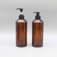 Flacon pompe cosmétique en plastique PET ambré de 450 ml, rond, à épaule plate