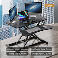 Bureau debout réglable en hauteur noir, table de travail assis-debout 80 x 40 cm, réglage infini pour le bureau