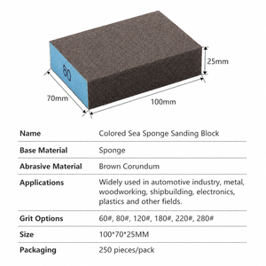 Bloc éponge de ponçage coloré 100x70x25mm en oxyde d'aluminium, tampon abrasif en mousse pour le polissage du bois, des meubles et du métal, grain 60-280 - Product Image 5
