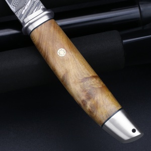 มีดพกพาแนวยุทธวิธีดามัสกัสปรับแต่งได้ใบมีดสแตนเลสพร้อมที่จับไม้ล่าสัตว์ EDC DIY - Product Image 4