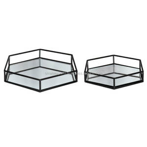 Plateau de Vanité Hexagonal en Métal et en Verre Enduit de Poudre Noire Vente en Gros - Product Image 2