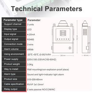 Monitor de Gás Hidrogênio RTTPP H2 Industrial com Display LCD Fixo Alarme Sonoro+Luminoso Detector de Vazamento de Gás - Product Image 6