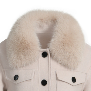 Wholesale Single Breasted Cropped Cashmere <strong>Women</strong> <strong>Coat</strong> Fluffy Real Fur Collar Elegant Custom Soft Double Faced Wool Winter <strong>Coat</strong> - Product Image 3