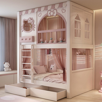 Lit superposé pour enfants JINS Hello Kitty de style princesse, en bois durable, avec toboggan, tiroirs de rangement, lit double à deux étages pour filles, école, hôtel