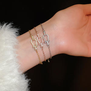 Bracelet à maillons pour femme Fred Horseshoe-buckle en laiton plaqué or avec zircon, style européen et américain, pour banquets et événements sociaux - Product Image 6