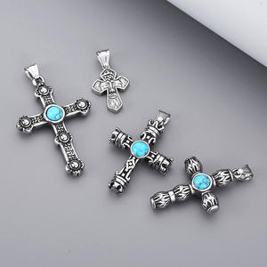 Religious <b>Cross</b> Jesus Turquoise Anti Non Tarnish Stainless Steel Waterproof <b>Pendant</b> Fashion Jewelry Necklaces for <b>Men</b> Wholesale - Product Image 1