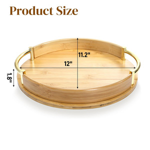Bamboo <b>Tray</b> 12 Inch Round With Handles Serving <b>Tray</b> For Coffee <b>Tea</b> Breakfast - Product Image 5