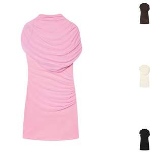 Ropa de Invierno para Mujer, Nuevo Vestido Corto Blanco sin Mangas con Cuello Alto y Adornos en Capas Elegantes - Product Image 1