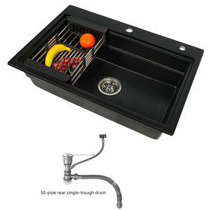 Évier de cuisine <span class=keywords><strong>en</strong></span> fibre de verre composite noir de haute dureté à cuve unique sous plan, vente <span class=keywords><strong>en</strong></span> gros - Product Image 6