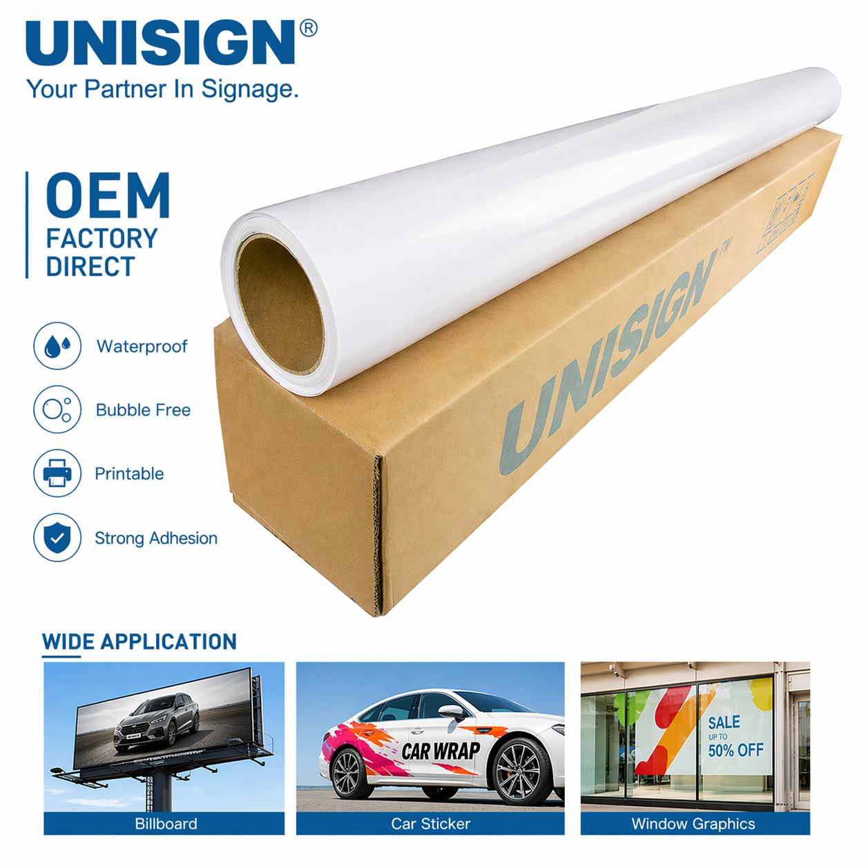 OEM Self Adhesive Vinyl Roll Printable Waterproof Bubble Free PVC Film for Advertising Printing