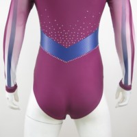 Justaucorps de gymnastique à manches longues rouge pour fille, costume d'entraînement et de performance avec strass étincelants pour la compétition