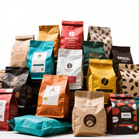 Sachet d'emballage personnalisé imprimé pour café en grains et en poudre, fond plat, fermeture zip, 12 oz, 250g, vente en gros
