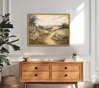 12X16 Pouces Encadré Vintage Style Campagne Paysage Toile Mur Art Imprimer Ferme Wildflower Prairie Affiche pour Salon