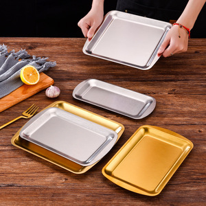 Stainless Steel Serving Trays <b>Square</b> Rectangular Durable Kitchen Oven Plates Snack Plate Household Commercial Use - Product Image 2