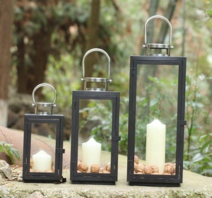 מודרני פשוט זכוכית פנס מתכת פנס סט Windproof נייד הוריקן מנורת עבור חיצוני קישוט - Product Image 4