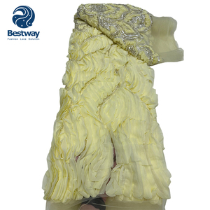 Bestway Chất lượng cao đồng bằng màu sắc đính cườm ren thiết kế <span class=keywords><strong>3D</strong></span> chuỗi ren vải sang trọng chuỗi <span class=keywords><strong>Net</strong></span> ren vải Đảng Dresses - Product Image 2