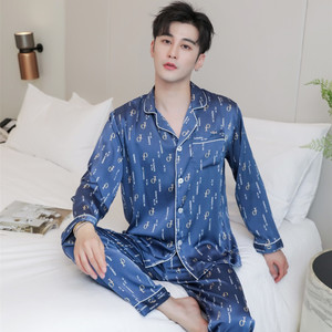 Pijama <span class=keywords><strong>de</strong></span> seda helada para hombre, pantalones largos <span class=keywords><strong>de</strong></span> manga larga con solapa, traje <span class=keywords><strong>de</strong></span> noche <span class=keywords><strong>de</strong></span> dos piezas, ropa <span class=keywords><strong>de</strong></span> dormir <span class=keywords><strong>de</strong></span> talla grande <span class=keywords><strong>de</strong></span> satén para otoño <span class=keywords><strong>2022</strong></span> - Product Image 2