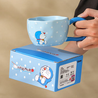 Mug en céramique Doraemon avec grande poignée, tasse à café irrégulière à pois, tasse à lait mignonne de dessin animé pour le petit-déjeuner