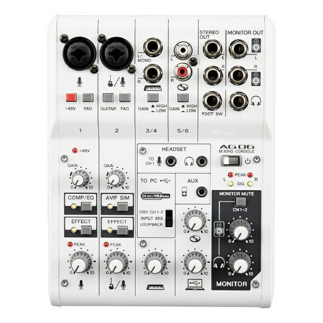 AG06 6-channel USB Audio Interface Mixer, Made of Metal and Plastic Material, Suitable for Live Streaming, Gaming, and Stage Use