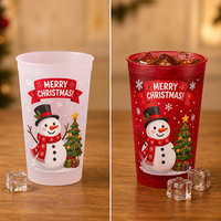 Tasse à changement de couleur activée par le froid, tasse de stade de Noël 22oz, tasse thermochromique magique, gobelets de fête rouges instantanés, en plastique