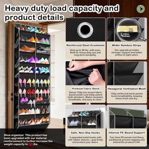 Over The Door <b>Shoe</b> Organizer 20 Pockets Holds 30 Pairs Black Heavy Duty Fabric Mesh For <b>Shoes</b> <b>Storage</b> Behind Doors - Product Image 3