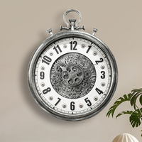 Jam Dinding Gaya Retro Industrial 47X38CM, Jam Dinding Bergaya Steampunk Nostalgia untuk Ruang Tamu, Jam Dinding Cermin yang Elegan