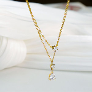 Collar Doble de Acero Inoxidable con Logotipo Personalizado, Resistente al Deslustre, Impermeable, Chapado en Oro de 18k, con Circonitas, para Mujer - Product Image 4