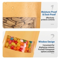 Sachet Doypack en papier kraft personnalisé avec logo imprimé, fenêtre transparente et fermeture éclair refermable pour aliments, snacks, café et céréales