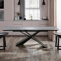 Table à manger rectangulaire extensible moderne et luxueuse sur mesure, pieds en métal, plateau en verre trempé, 4 chaises, hôtel, école, appartement
