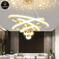 Décoration d'intérieur, lustre suspendu à 4 anneaux, plafond haut, acier, LED, rond, moderne, nordique, luxe, cristal, luminaire suspendu, restaurant