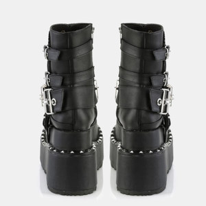 <span class=keywords><strong>Bottes</strong></span> Gothique Punk à bout large, talon haut 5-8 cm, fermeture éclair latérale, doublure en microfibre, rivets tête de mort, style Subculture Heavy Industry pour femme - Product Image 4
