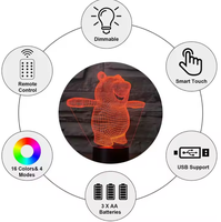 Base de lampe de nuit 3D en acrylique ABS à 16 couleurs avec télécommande, alimentation USB, lampe LED de taille moyenne, intensité réglable