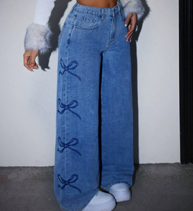 Viviblook Z327PT Jean décontracté pour femme, style Y2K, taille haute, coupe ample, en denim délavé, pour femmes - Product Image 1