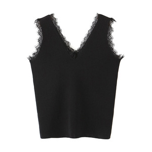Camisole pour femmes grandes tailles N7627, haut sans manches en viscose blanche et noire avec dentelle à cils, idéal pour l'été - Product Image 5