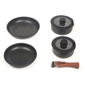 Speckled Granite <strong>Non</strong> <strong>Stick</strong> Cookware <strong>Set</strong> Detachable Handle Aluminum Induction Stackable <strong>Pots</strong> <strong>and</strong> <strong>Pans</strong> With Glass Lid - Product Image 5