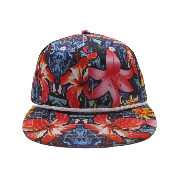 Gorras snapback personalizadas con estampado floral de hawaii, sombreros con cuerda blanca