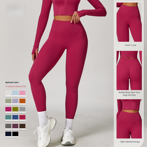 Leggings de <span class=keywords><strong>yoga</strong></span> pour femmes taille haute, effet push-up, longueur cheville, en Spandex/Nylon, couleur unie, infroissables, toucher nuage, séchage rapide - Product Image 4