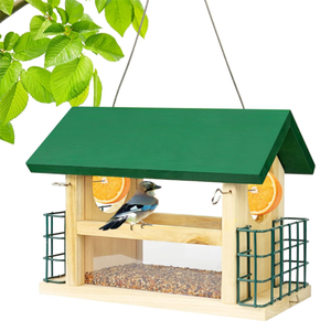 Comedero colgante de lujo para pájaros salvajes de gran capacidad, casa de pájaros de madera Natural para jardín exterior - Product Image 2