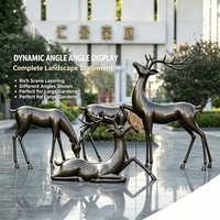 Ensemble de Statues de Famille de Cerfs Effet Bronze Vintage en FRP Renforcé, Étanche, pour Aménagement Extérieur Commercial, Manoir et Jardin