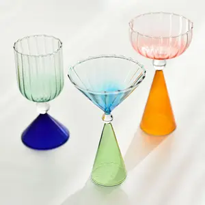Solhui-taza de helado a rayas con gradiente, vaso de cristal decorativo para postre y agua potable de Corea