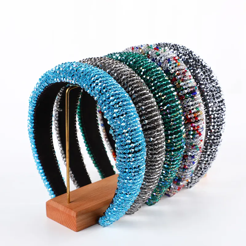 NUORO INS Style Fashion Women Girls Daily Hair Accessories Hair Band Retro Sponge Colorful Crystal Beads Wide Headband