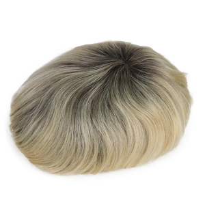 Unidad de cabello de encaje francés Dark Rooted Platinum-Blonde Man Hair System Tupés de encaje para sistema de reemplazo de cabello para hombres - Product Image 6