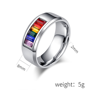 Anillo Clásico de Acero Inoxidable con Baño de Oro de 18K y Circonitas Arcoíris, Resistente al Deslustre, Anillo de Pareja, Joyería Unisex - Product Image 6