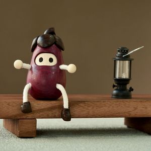 Wooden Eggplant <b>Man</b> Figurine Solid Wood Carving Home Office Desk Ornament Creative Gift Plant Shape Irregular - Product Image 2
