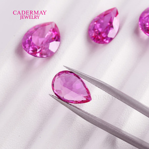 Cadermay Synthetic Pink Zircon Pear Cut Loose Stone 8x12mm 10x14mm For Jewelry Making - Product Image 3