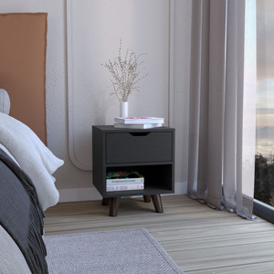 Crail Nightstand With 1 <b>Drawer</b> And Open Shelf Wooden Legs Modern Bedroom <b>Storage</b> Unit - Product Image 1