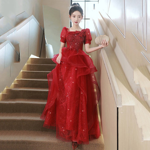 Red Wedding Dress Princess Waistline Sweetheart Neckline Ruffles Long Gown For Coming Of Age Ceremony Women - Product Image 2